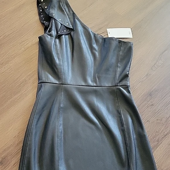 Mango leather one shoulder dress XS NWT - Picture 6 of 6